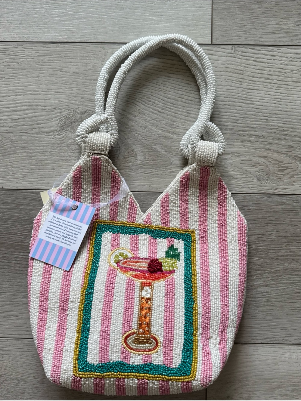 Beaded Pink & White Striped Cocktail Bag